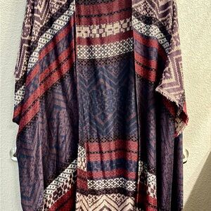 Free People Geometric Knit Shawl in Navy, Burgundy & Cream